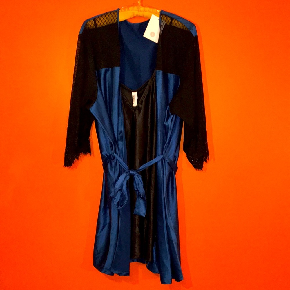 Teal Blue and Black Women's Robe & Chemise Lounge Set Woman’s Size 3X Plus Size